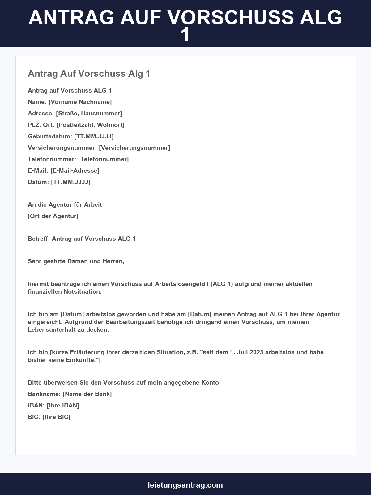 Antrag Auf Vorschuss Alg 1 Muster