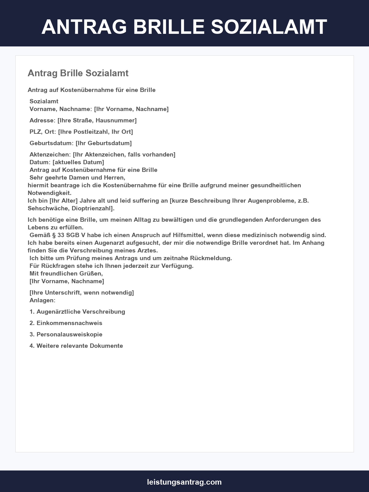 Antrag Brille Sozialamt Muster