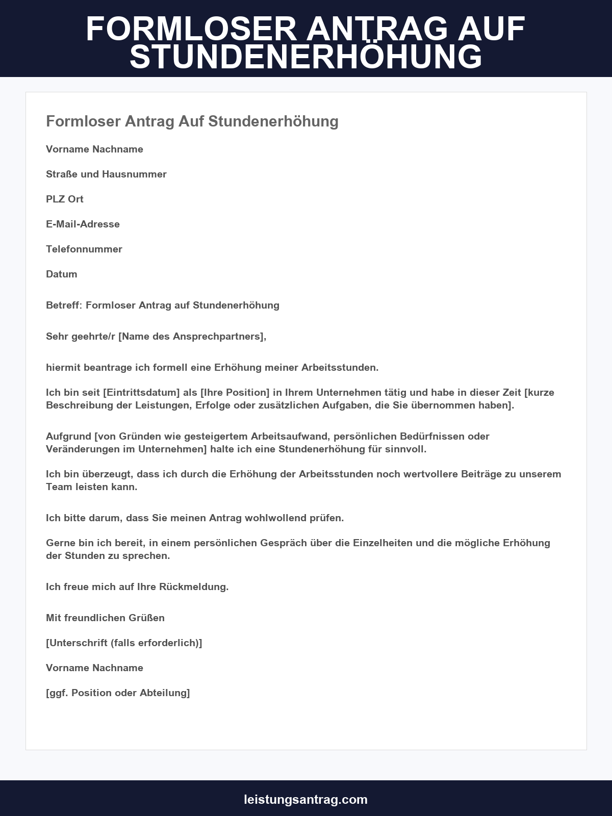 Vordruck Formloser Antrag Auf Stundenerhöhung Muster