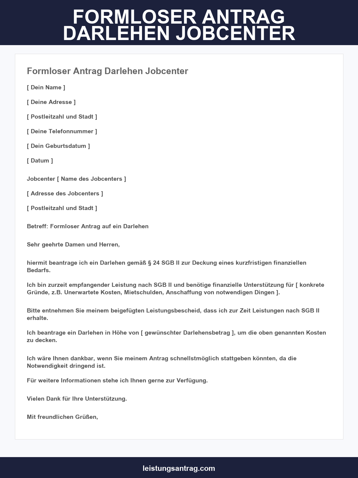 Formloser Antrag Darlehen Jobcenter Muster