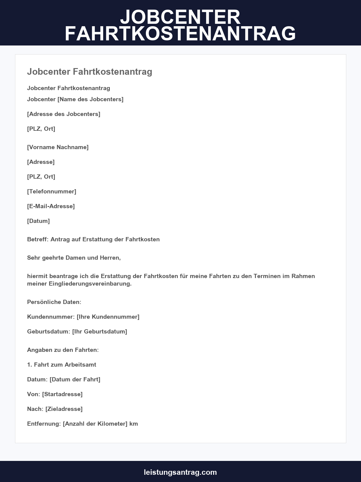 Jobcenter Fahrtkostenantrag