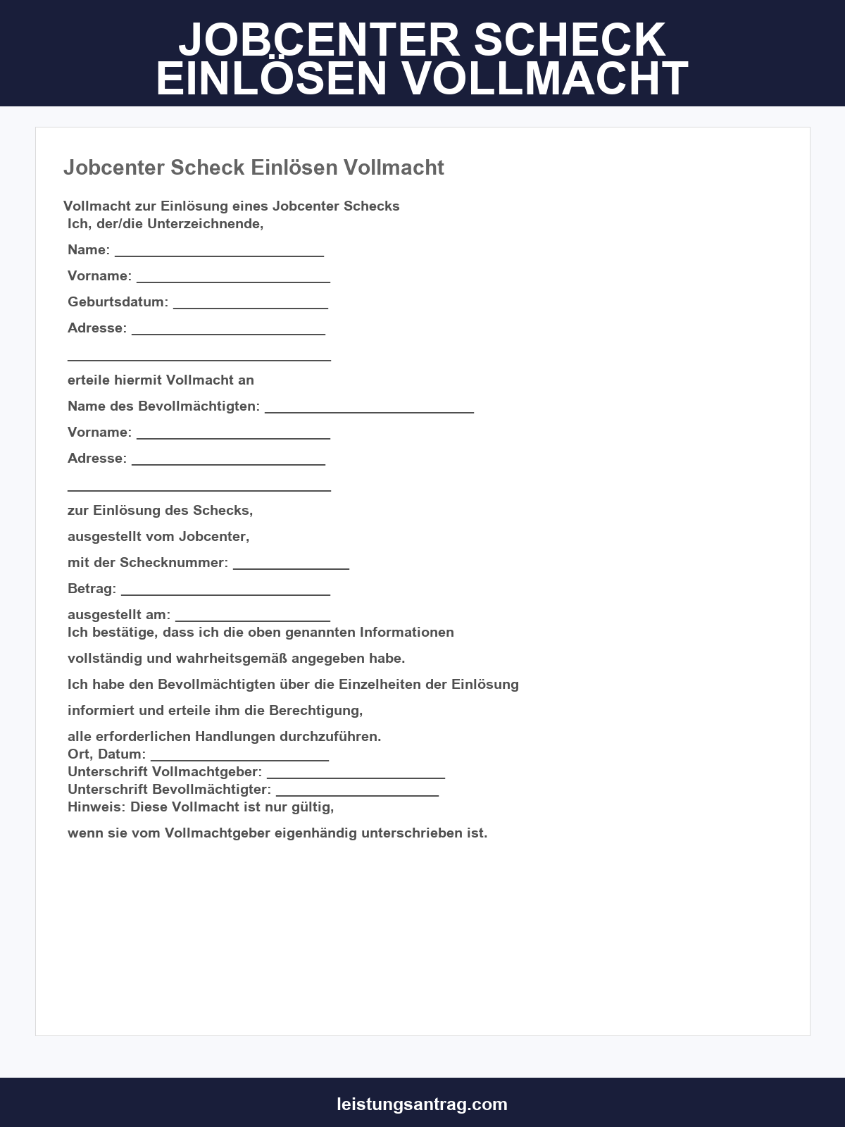 Jobcenter Scheck Einlösen Vollmacht