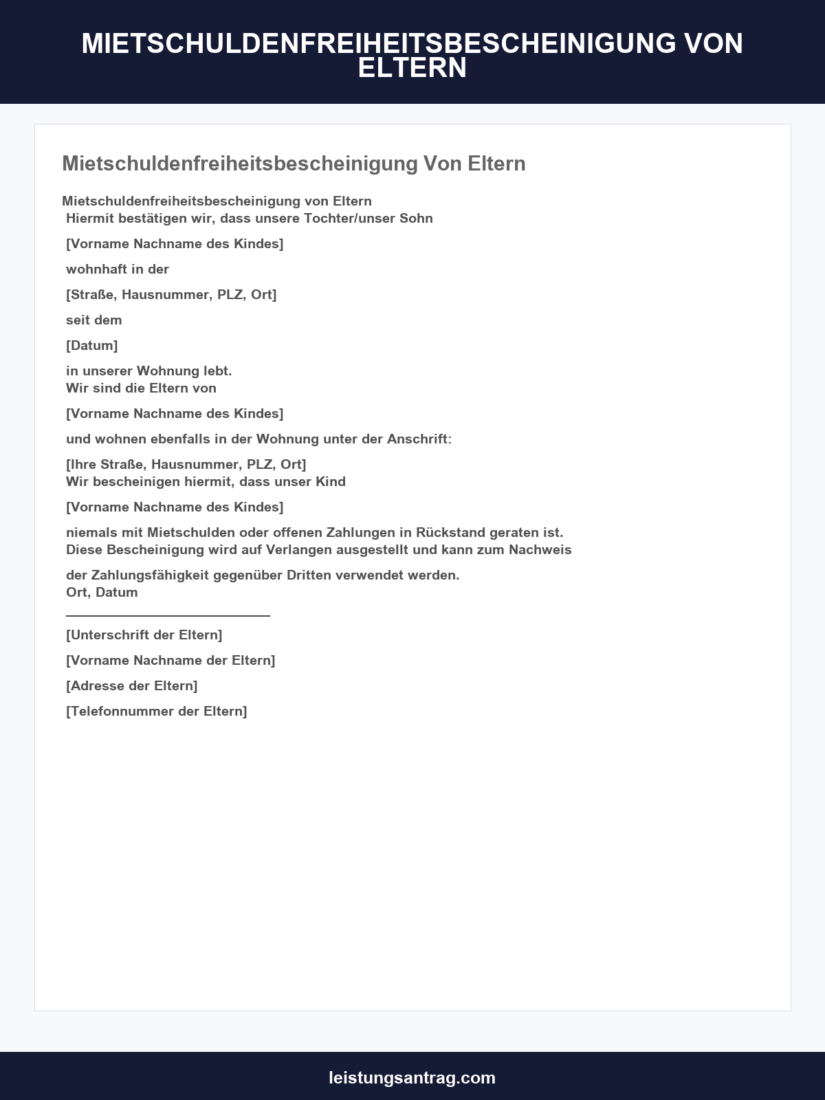 Mietschuldenfreiheitsbescheinigung Von Eltern