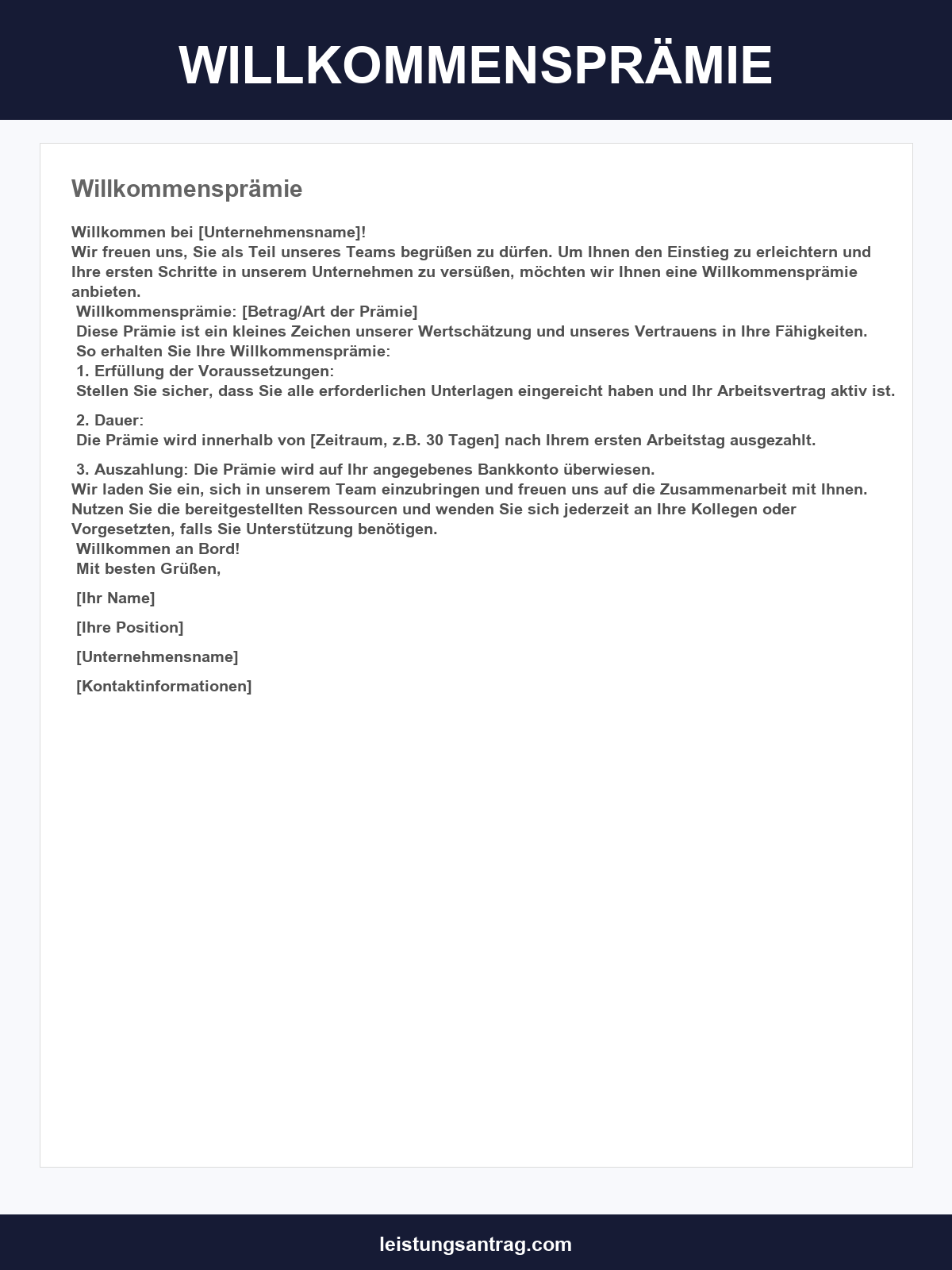 Willkommensprämie Muster